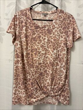 To be Honest Mauve Leopard Twist-Front Short Sleeve Tee